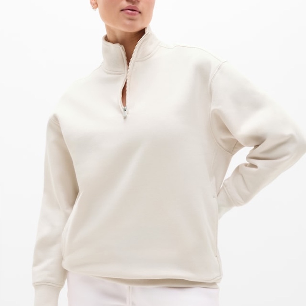 Athleta Forever Fleece 1/4 Zip Sweatshirt in color Bone